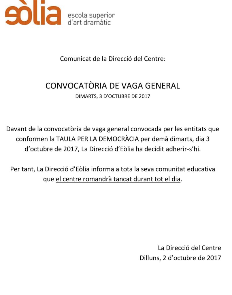 Comunicat vaga 3 octubre