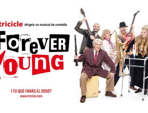 Former student Rai Borrell in the show Forever Young del Tricicle at the Teatre Poliorama.